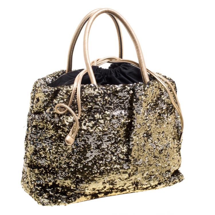 Pre Owned Dolce and Gabbana Gold/Silver Sequin Embellished Drawstring Tote