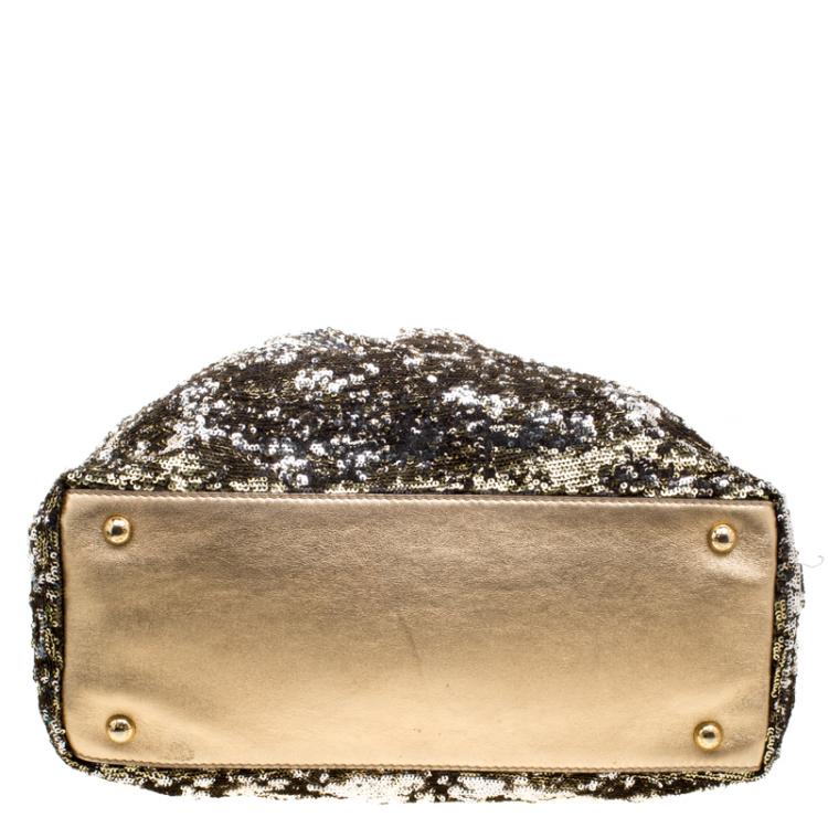 Pre Owned Dolce and Gabbana Gold/Silver Sequin Embellished Drawstring Tote