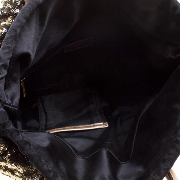 Pre Owned Dolce and Gabbana Gold/Silver Sequin Embellished Drawstring Tote