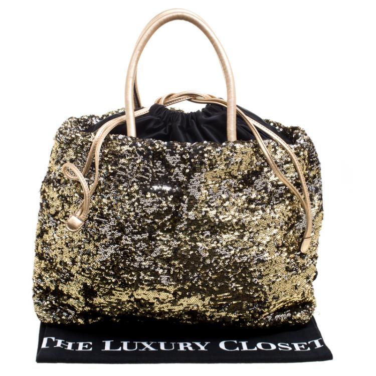 Pre Owned Dolce and Gabbana Gold/Silver Sequin Embellished Drawstring Tote