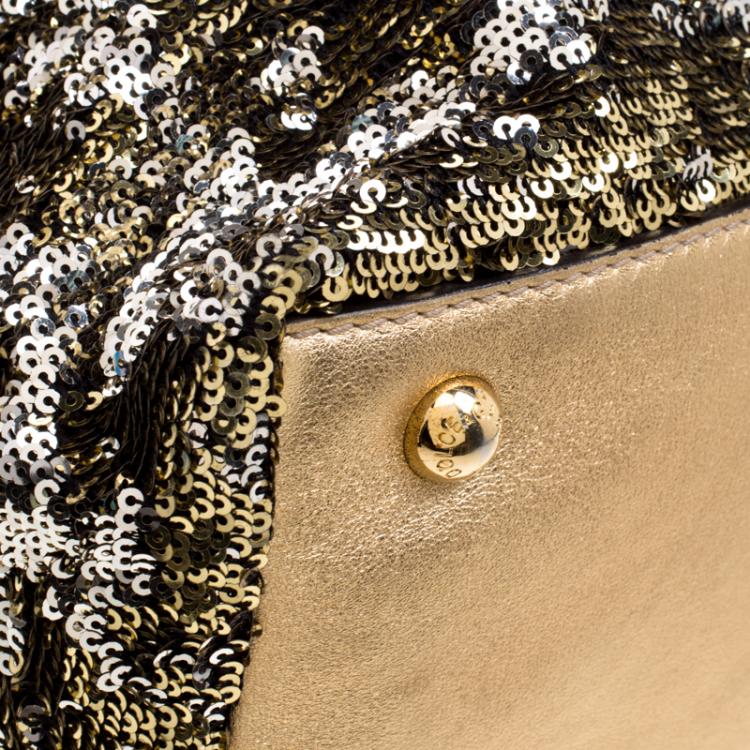 Pre Owned Dolce and Gabbana Gold/Silver Sequin Embellished Drawstring Tote