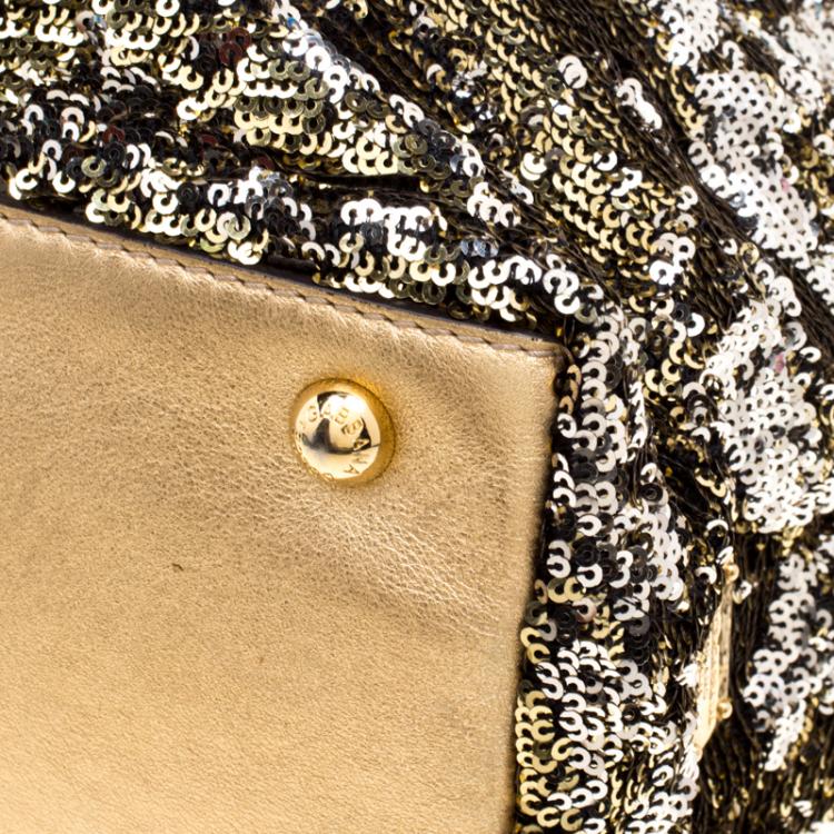 Pre Owned Dolce and Gabbana Gold/Silver Sequin Embellished Drawstring Tote