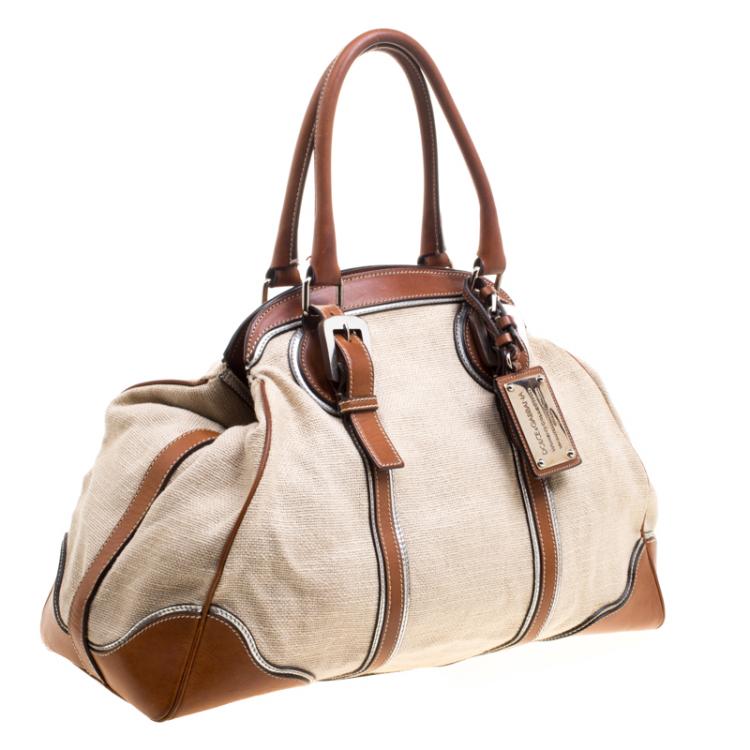 Pre Owned Dolce and Gabbana Beige/Brown Canvas and Leather Miss Romantique Bag