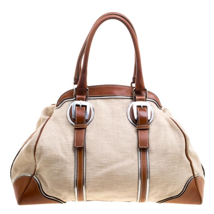 Pre Owned Dolce and Gabbana Beige/Brown Canvas and Leather Miss Romantique Bag