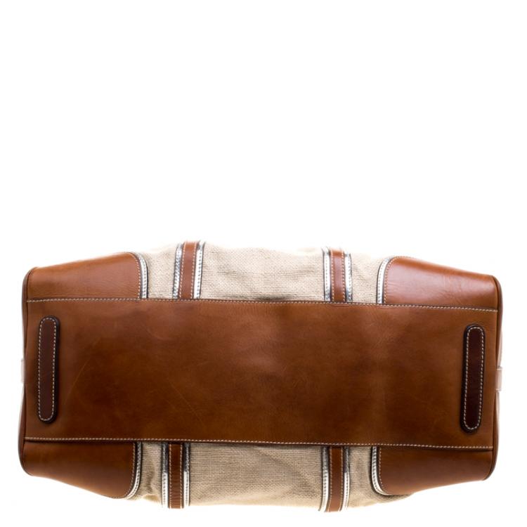 Pre Owned Dolce and Gabbana Beige/Brown Canvas and Leather Miss Romantique Bag