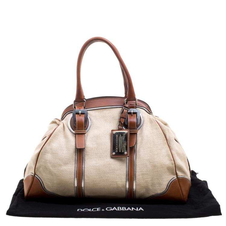 Pre Owned Dolce and Gabbana Beige/Brown Canvas and Leather Miss Romantique Bag