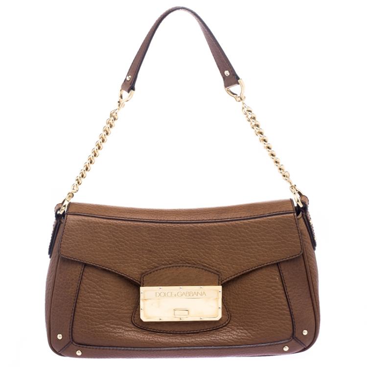 Pre Owned Dolce and Gabbana Brown Leather Shoulder Bag