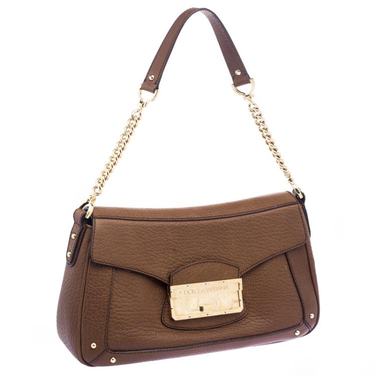 Pre Owned Dolce and Gabbana Brown Leather Shoulder Bag