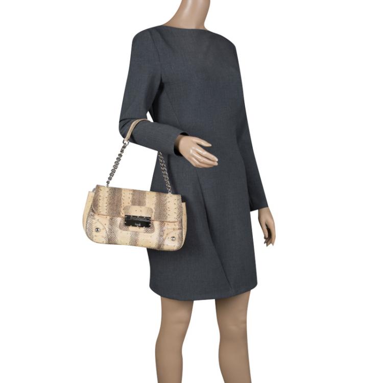 Pre Owned Dolce and Gabbana Beige Snakeskin Top Handle Bag