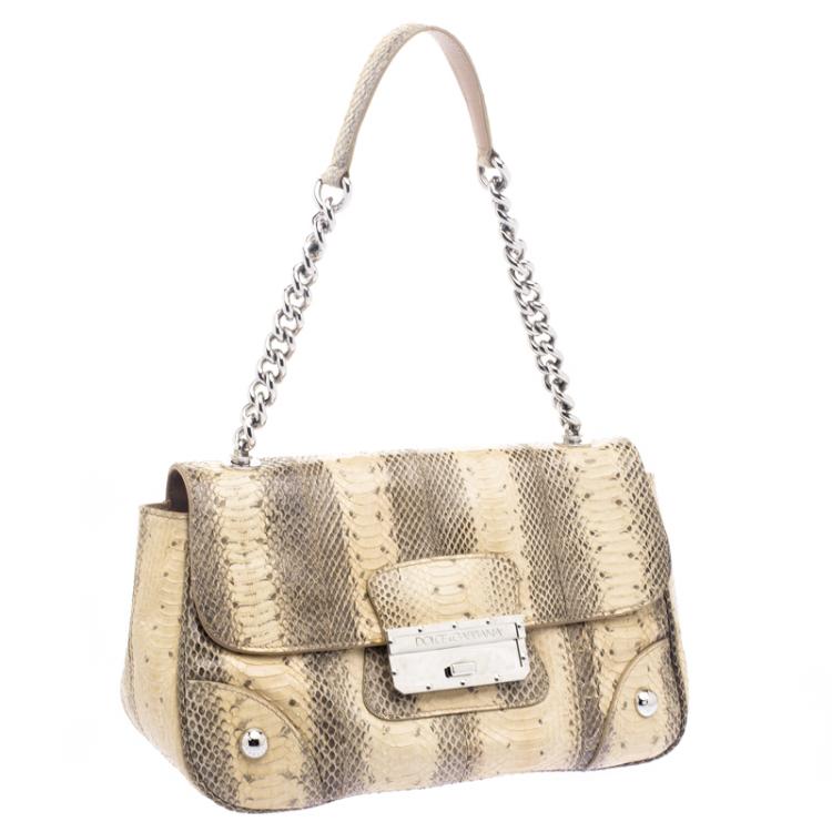 Pre Owned Dolce and Gabbana Beige Snakeskin Top Handle Bag