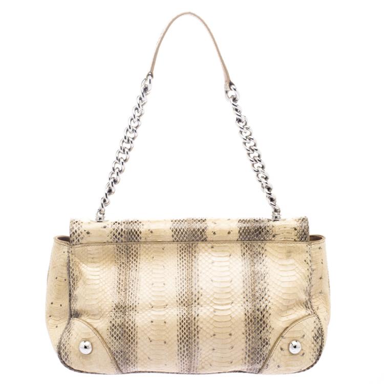 Pre Owned Dolce and Gabbana Beige Snakeskin Top Handle Bag