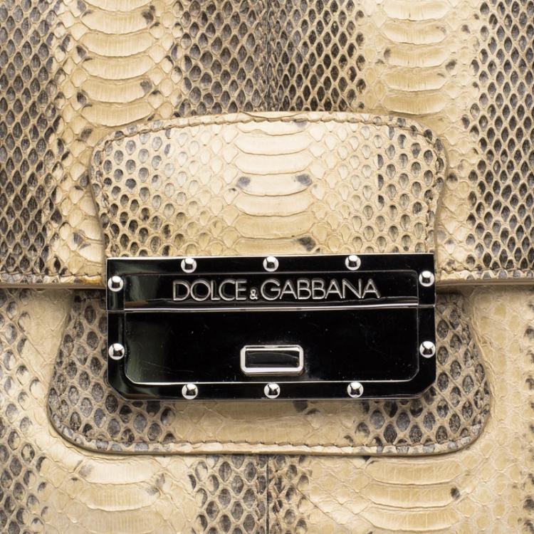 Pre Owned Dolce and Gabbana Beige Snakeskin Top Handle Bag
