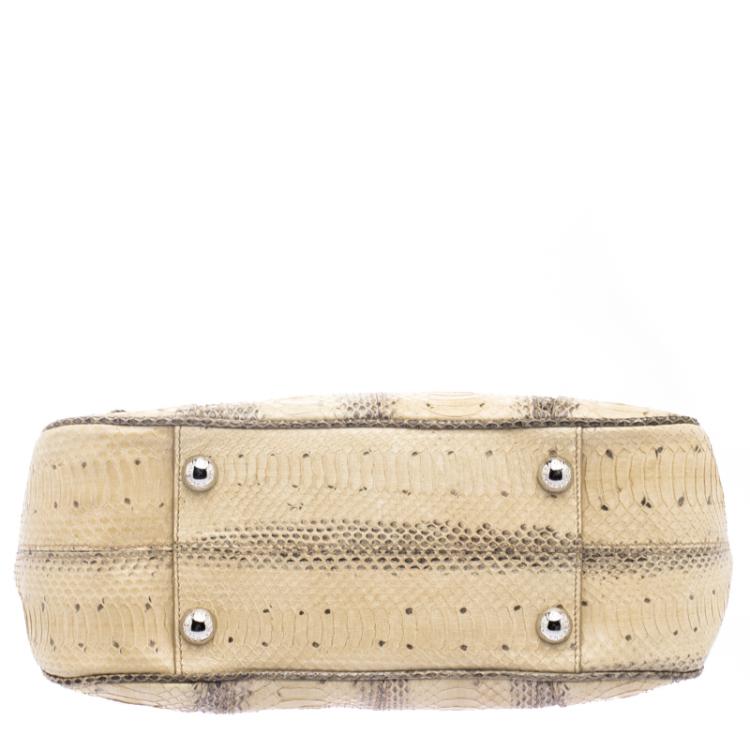 Pre Owned Dolce and Gabbana Beige Snakeskin Top Handle Bag