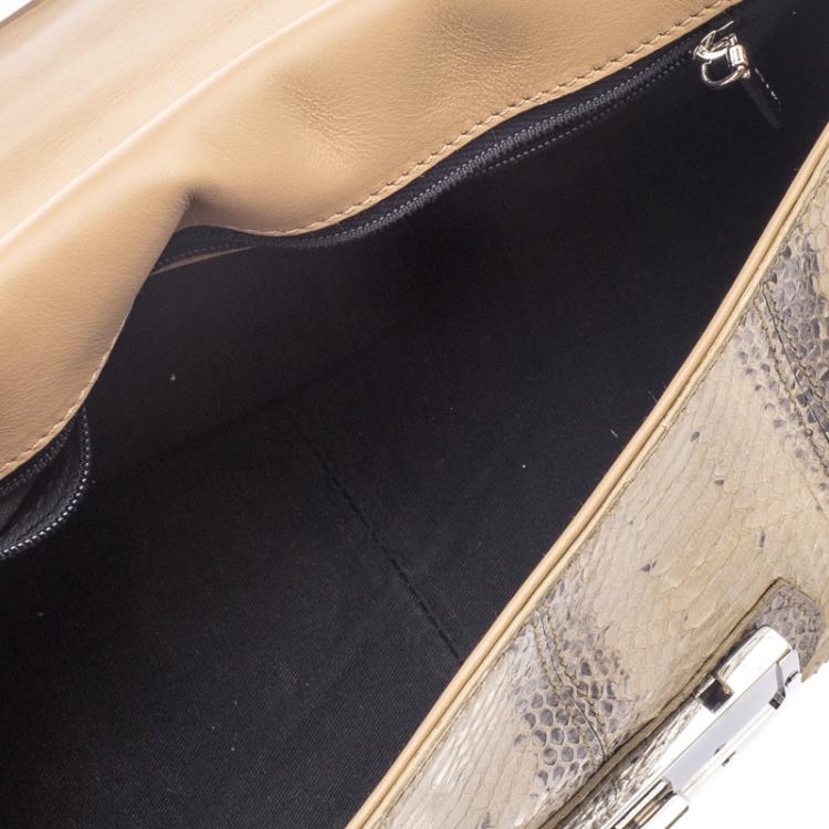 Pre Owned Dolce and Gabbana Beige Snakeskin Top Handle Bag