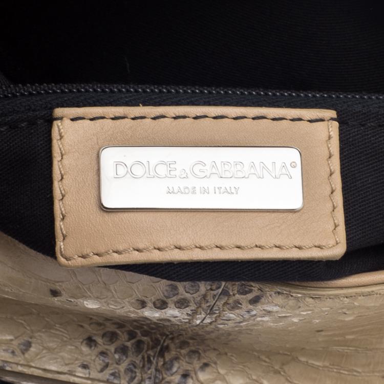 Pre Owned Dolce and Gabbana Beige Snakeskin Top Handle Bag