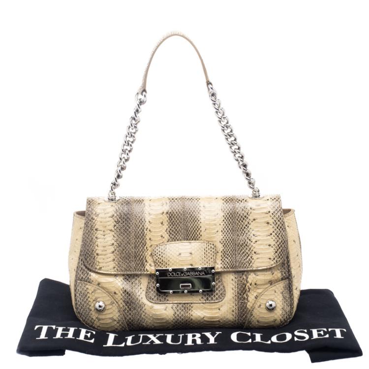 Pre Owned Dolce and Gabbana Beige Snakeskin Top Handle Bag
