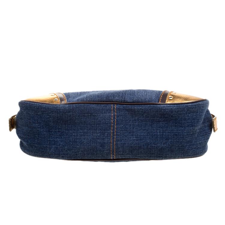 Pre Owned Dolce and Gabbana Blue/Gold Denim and Leather Shoulder Bag 