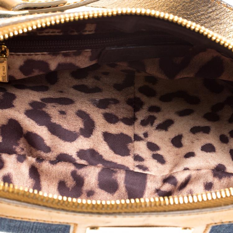 Pre Owned Dolce and Gabbana Blue/Gold Denim and Leather Shoulder Bag 
