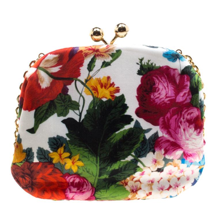 Pre Owned  Dolce and Gabbana Multicolor Floral Print Fabric Evening Bag 