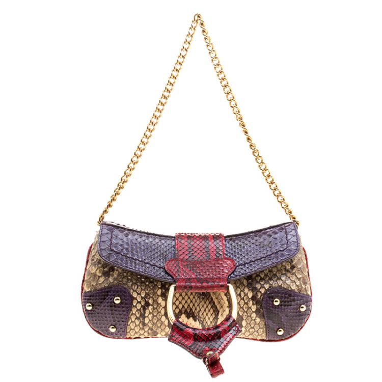 Pre Owned Dolce and Gabbana Multicolor Python Chain Clutch