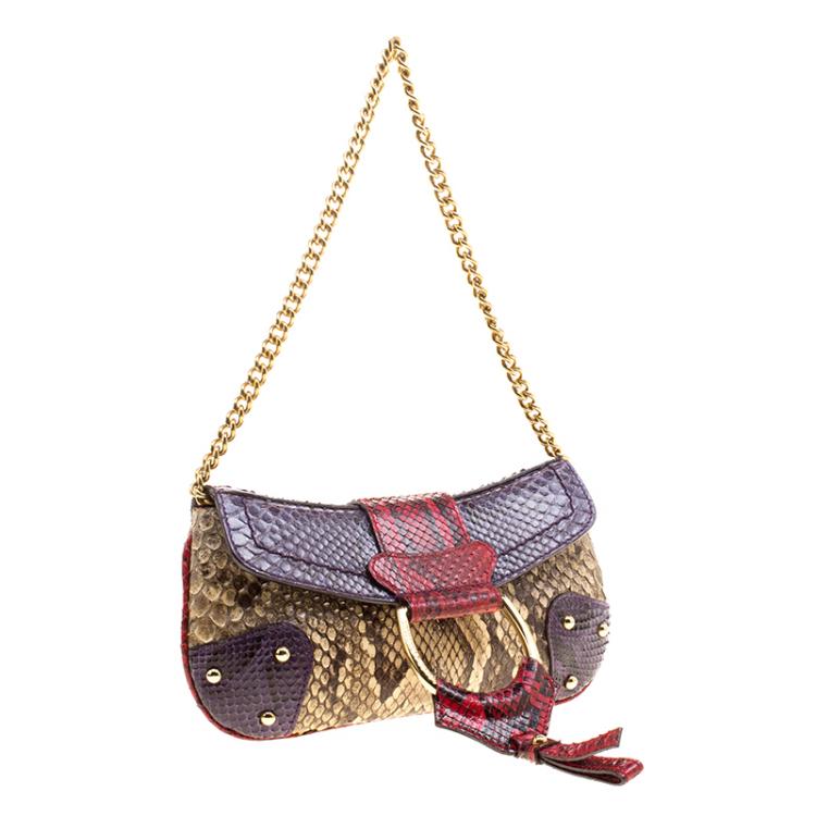 Pre Owned Dolce and Gabbana Multicolor Python Chain Clutch