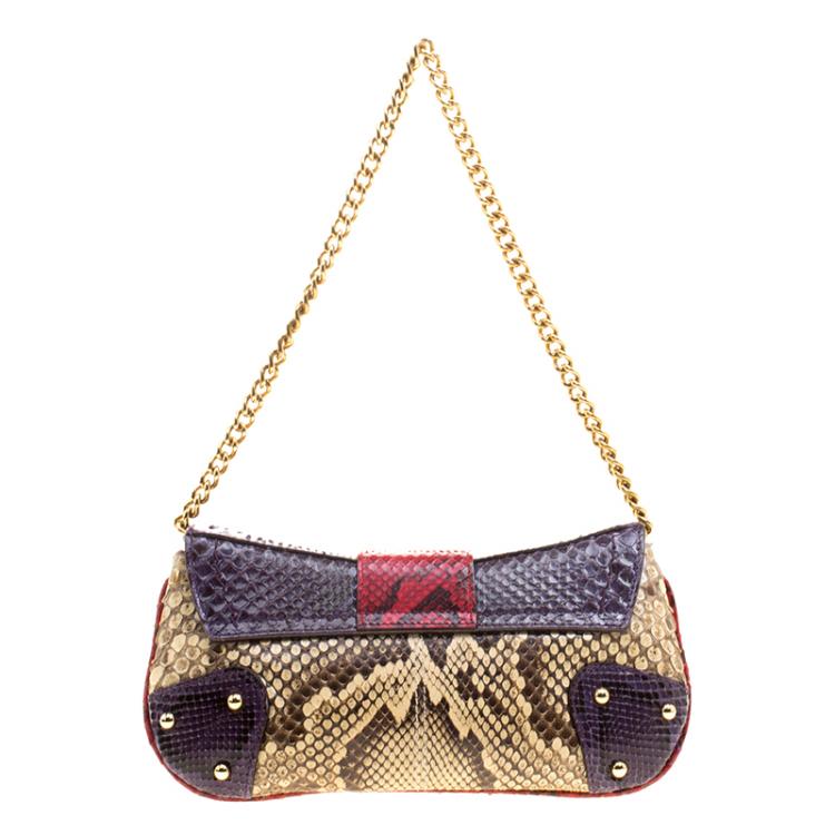 Pre Owned Dolce and Gabbana Multicolor Python Chain Clutch