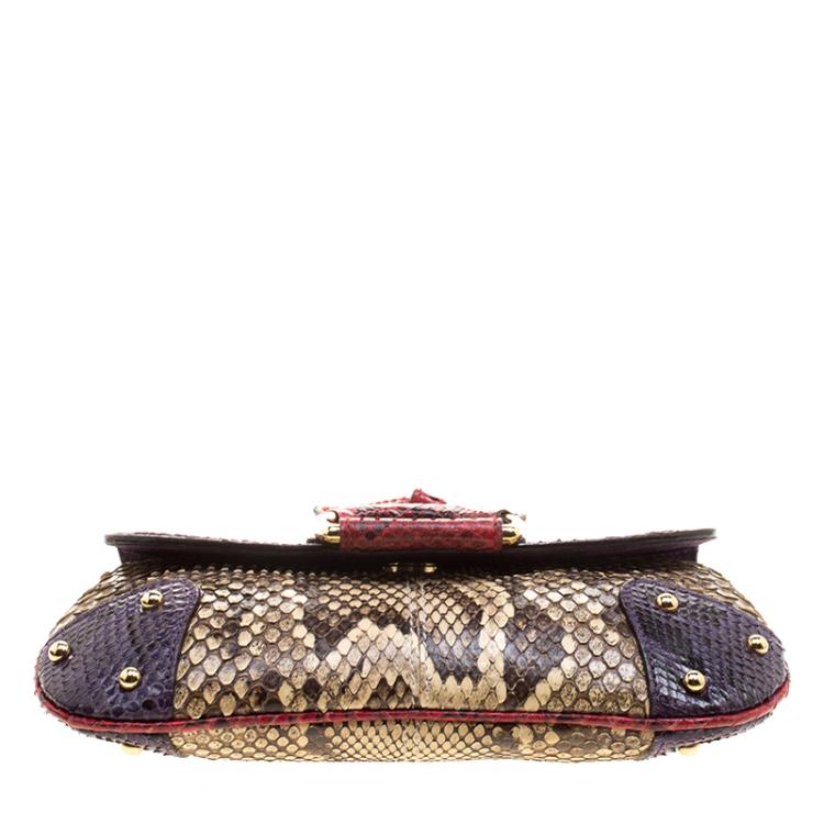 Pre Owned Dolce and Gabbana Multicolor Python Chain Clutch