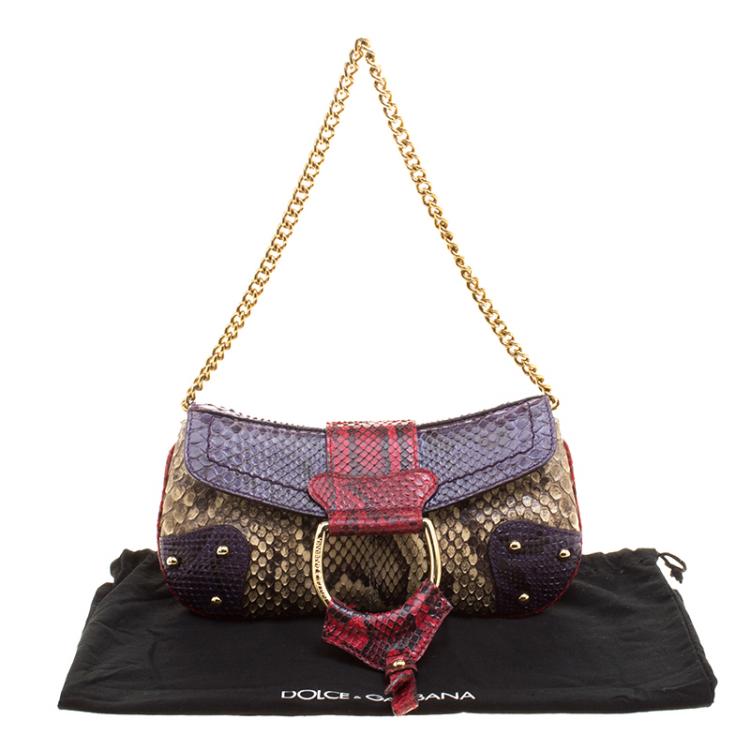 Pre Owned Dolce and Gabbana Multicolor Python Chain Clutch