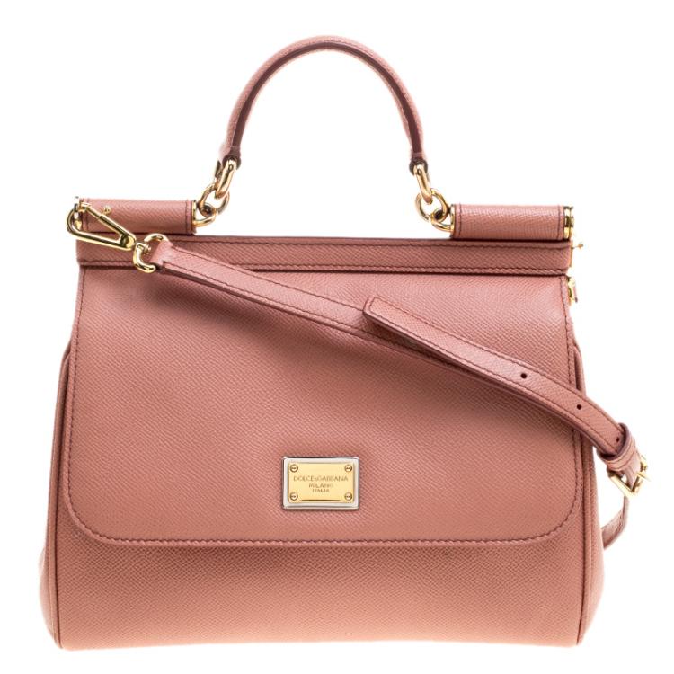 Pre Owned Dolce and Gabbana Peach Leather Medium Miss Sicily Satchel