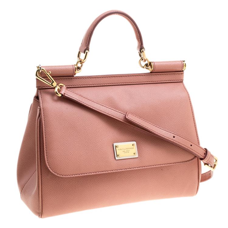 Pre Owned Dolce and Gabbana Peach Leather Medium Miss Sicily Satchel