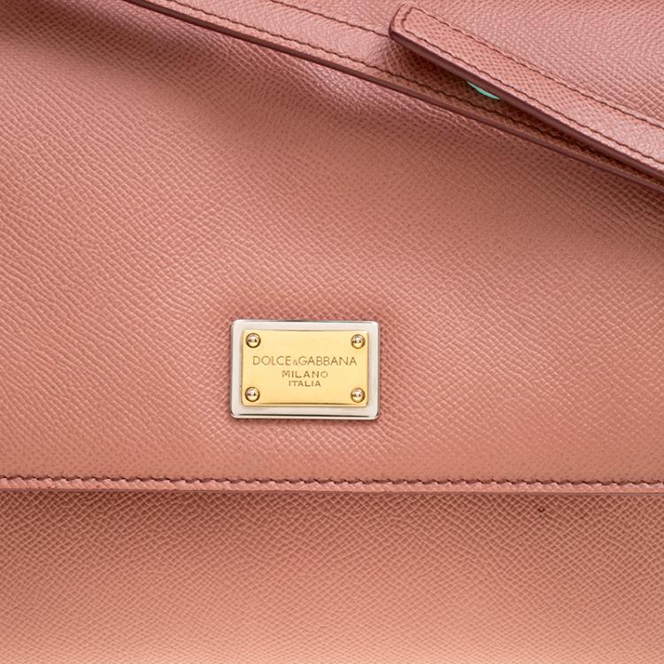 Pre Owned Dolce and Gabbana Peach Leather Medium Miss Sicily Satchel