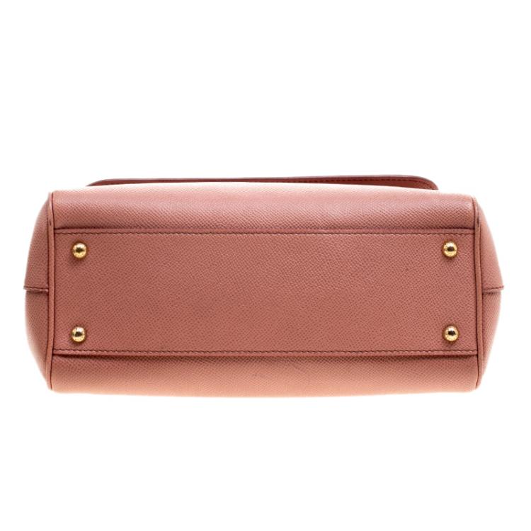 Pre Owned Dolce and Gabbana Peach Leather Medium Miss Sicily Satchel