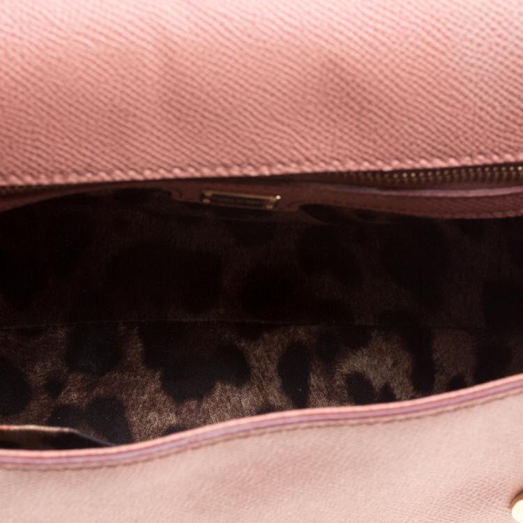 Pre Owned Dolce and Gabbana Peach Leather Medium Miss Sicily Satchel