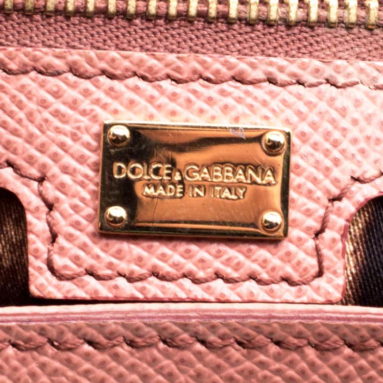 Pre Owned Dolce and Gabbana Peach Leather Medium Miss Sicily Satchel