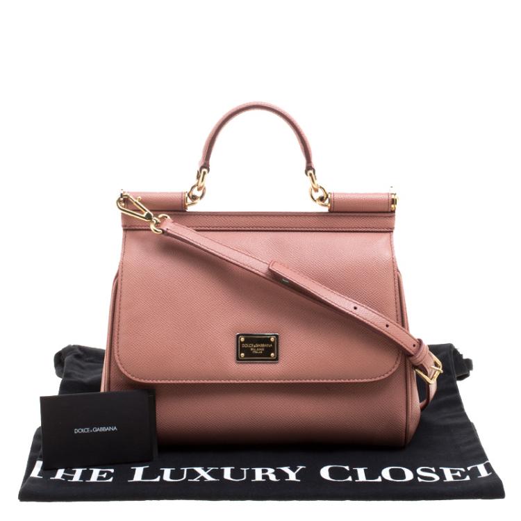 Pre Owned Dolce and Gabbana Peach Leather Medium Miss Sicily Satchel