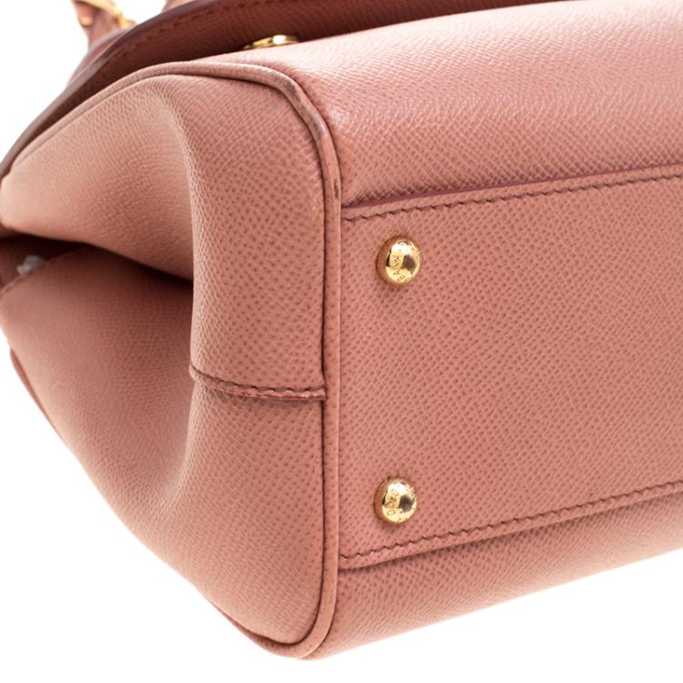 Pre Owned Dolce and Gabbana Peach Leather Medium Miss Sicily Satchel