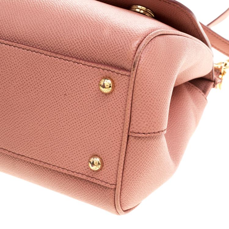 Pre Owned Dolce and Gabbana Peach Leather Medium Miss Sicily Satchel