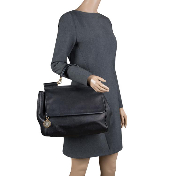 Pre Owned Dolce & Gabbana Black Leather Miss Sicily Top Handle Bag