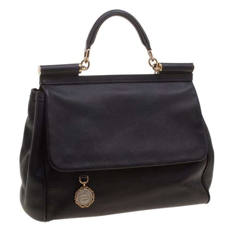 Pre Owned Dolce & Gabbana Black Leather Miss Sicily Top Handle Bag