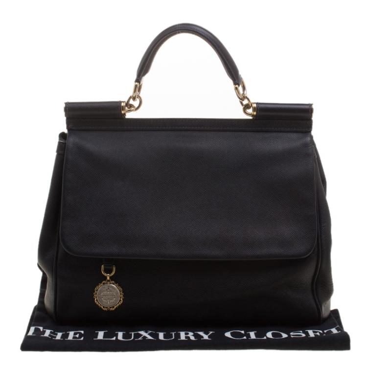 Pre Owned Dolce & Gabbana Black Leather Miss Sicily Top Handle Bag