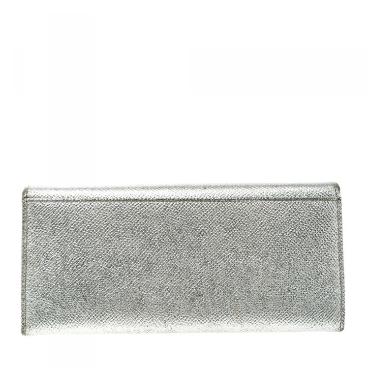 Pre Owned Dolce and Gabbana Silver Leather Continental Wallet