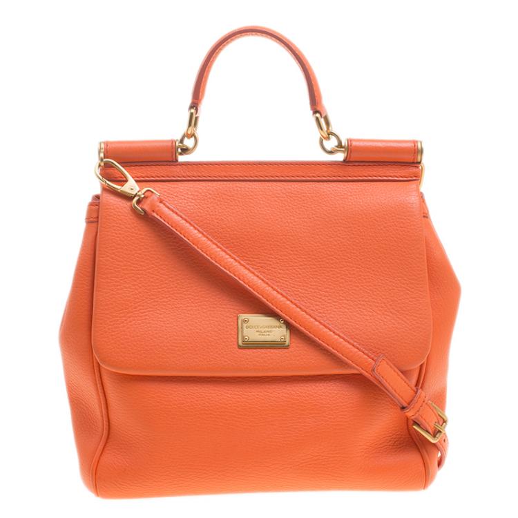 Pre Owned Dolce and Gabbana Orange Leather Medium Miss Sicily Tote