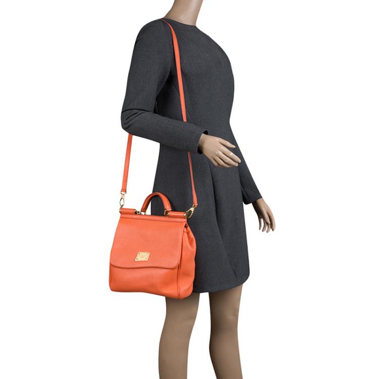 Pre Owned Dolce and Gabbana Orange Leather Medium Miss Sicily Tote