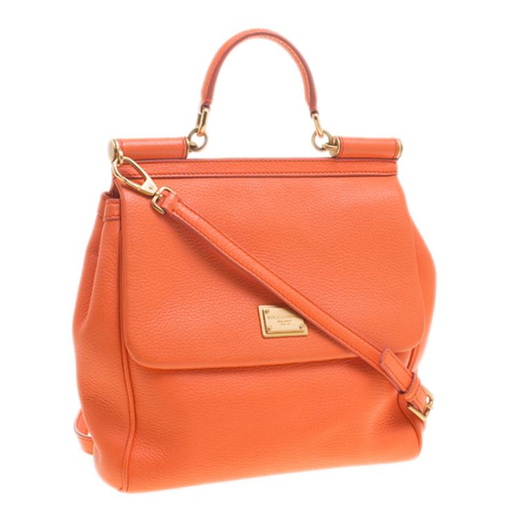 Pre Owned Dolce and Gabbana Orange Leather Medium Miss Sicily Tote