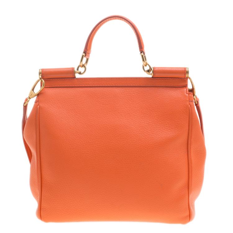 Pre Owned Dolce and Gabbana Orange Leather Medium Miss Sicily Tote
