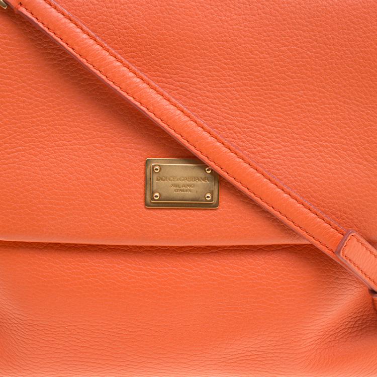 Pre Owned Dolce and Gabbana Orange Leather Medium Miss Sicily Tote