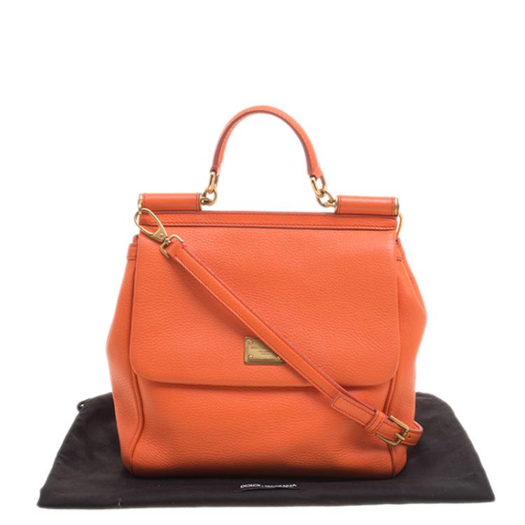 Pre Owned Dolce and Gabbana Orange Leather Medium Miss Sicily Tote