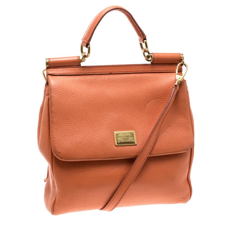 Pre Owned Dolce and Gabbana Orange Leather Medium Miss Sicily Top Handle Bag
