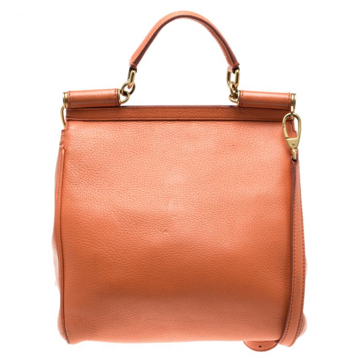 Pre Owned Dolce and Gabbana Orange Leather Medium Miss Sicily Top Handle Bag
