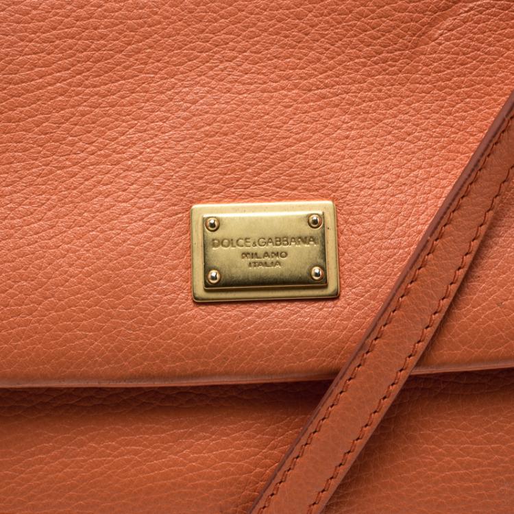 Pre Owned Dolce and Gabbana Orange Leather Medium Miss Sicily Top Handle Bag